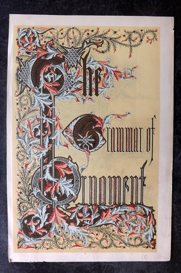 Jones, Owen 1910 Grammar of Ornament Illus. Title Page: Chromolithograph Published 1910 by Bernard Quaritch, London for "The Grammar of Ornament" by Owen Jones. Paper Size: 13 x 9 inch (33 x 23cm) Good Condition