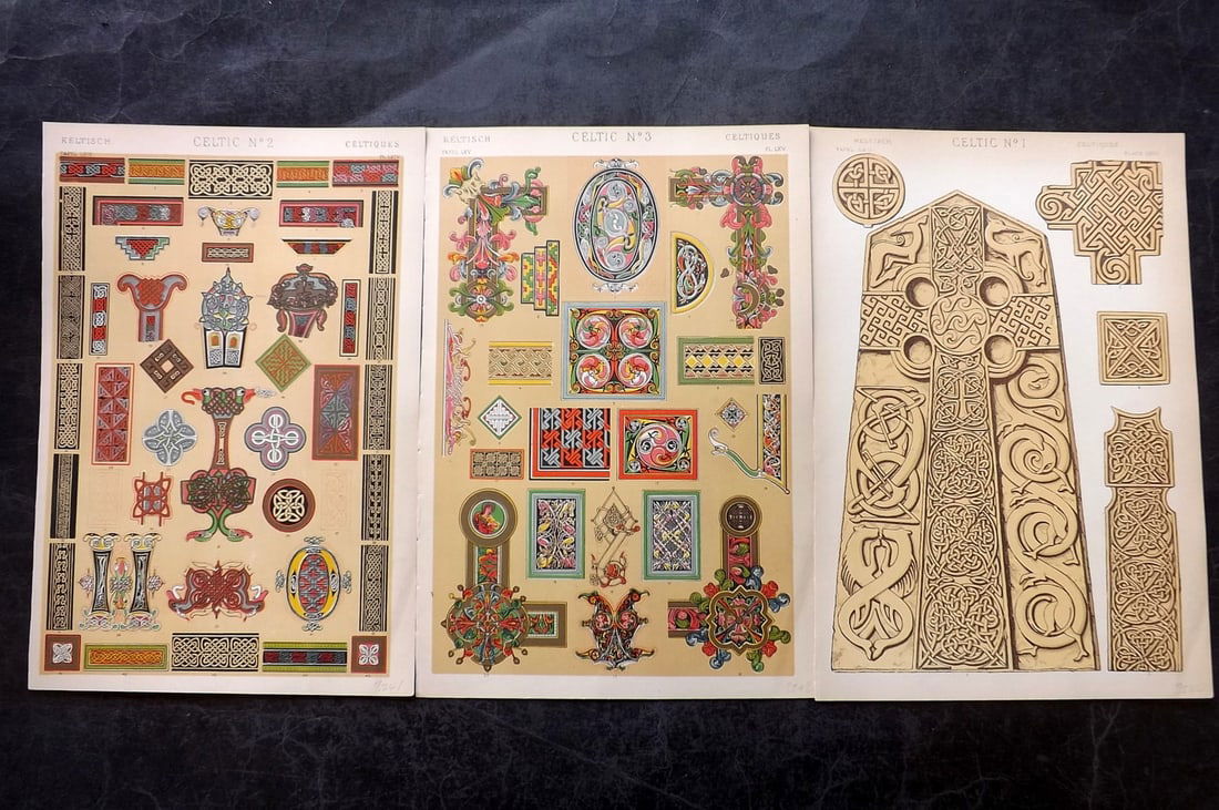 Jones, Owen 1910 Lot of 3 Architectural Design Prints. Celtic (1 of 2)