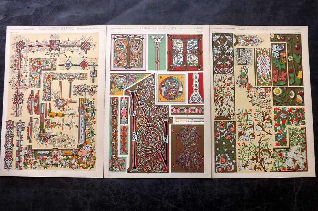 Jones, Owen 1910 Lot of 3 Architectural Design Prints. Illuminated Manuscript (1 of 2)