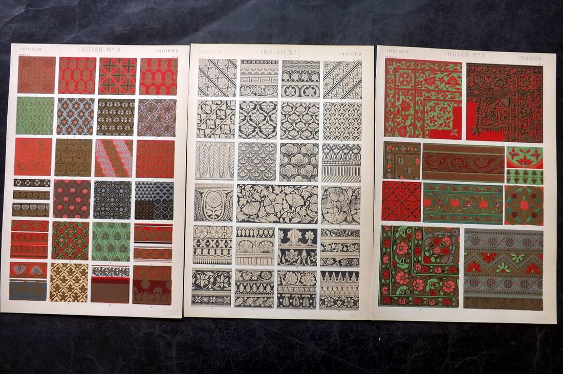 Jones, Owen 1910 Lot of 3 Architectural Design Prints. Indian (1 of 2)