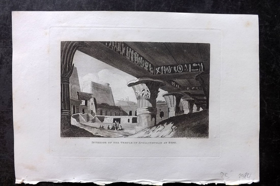 Polehampton, Edward 1823 Print. Temple of Apollinopolis, Edfu Egypt: Copper Plate Published 1823, London for "The Gallery of Nature and Art: or, A Tour Through Creation and Science" by the Rev. Edward Polehampton & John M. Good. Paper Size: 10 x 7 inch (26 x 18cm) Good