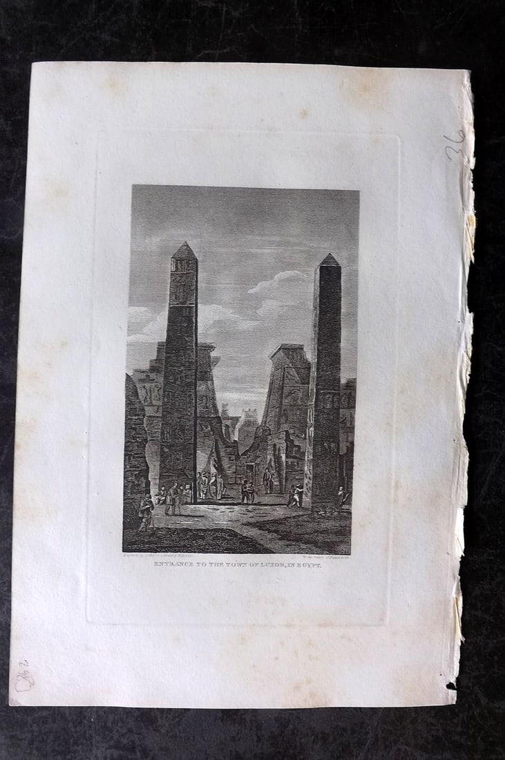 Polehampton, Edward 1823 Print. Town of Luxor, Egypt: Copper Plate Published 1823, London for "The Gallery of Nature and Art: or, A Tour Through Creation and Science" by the Rev. Edward Polehampton & John M. Good. Paper Size: 10 x 7 inch (26 x 18cm) Mino