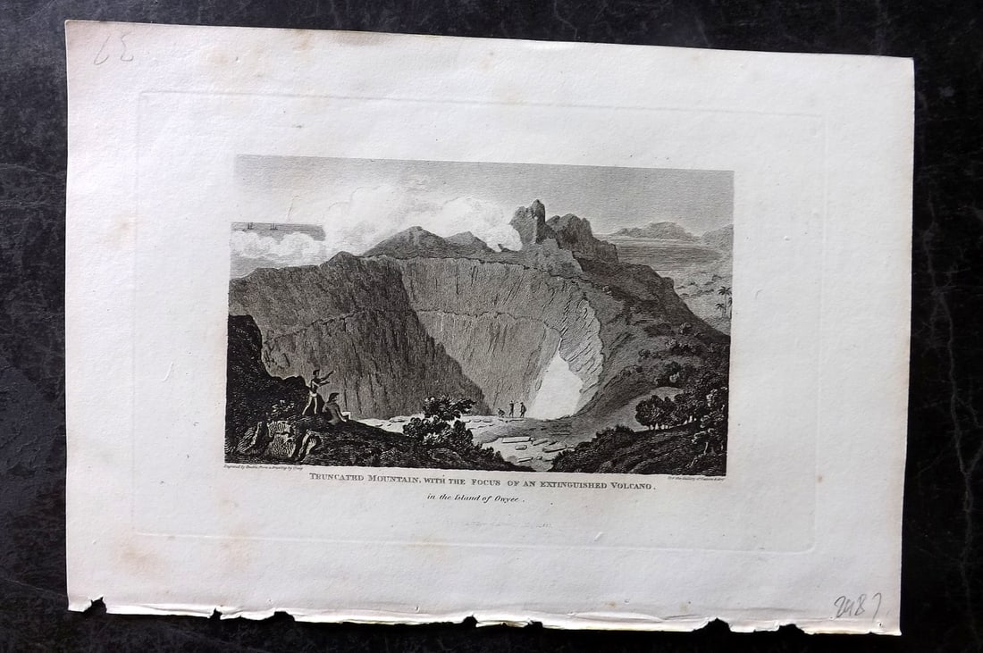 Polehampton, Edward 1823 Print. Volcano, Hawaii USA: Copper Plate Published 1823, London for "The Gallery of Nature and Art: or, A Tour Through Creation and Science" by the Rev. Edward Polehampton & John M. Good. Paper Size: 10 x 7 inch (26 x 18cm) Mino