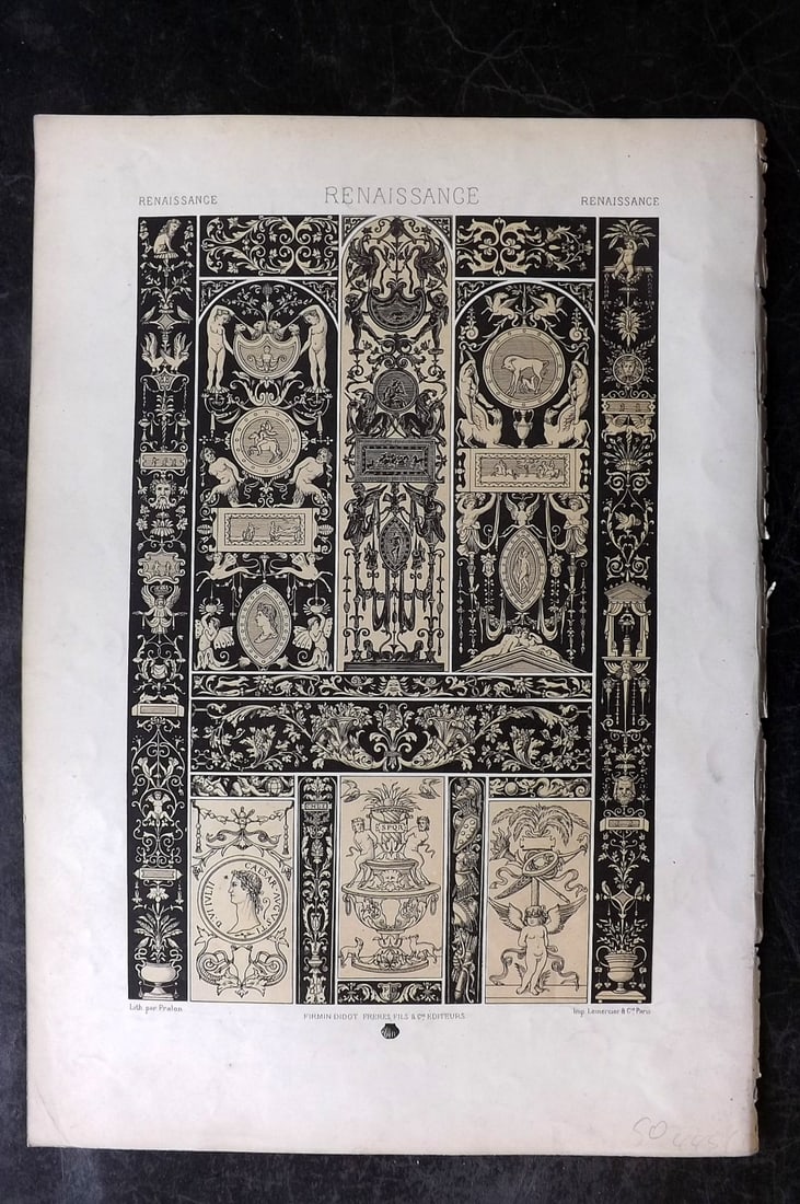 Racinet, Auguste 1871 Folio Architecture Print. Renaissance: Folio Chromolithograph Published 1871, London & Paris for "L'Ornament Polychrome" By Auguste Racinet. Paper Size: 16 x 10.5 inch (40 x 27cm) Approx. Good Condition