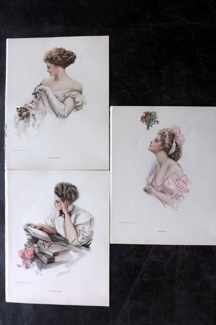 Fisher, Harrison 1911 Lot of 3 American Pretty Ladies: Offset Lithographs Published 1911, New York for "Fair Americans" First Edition by Harrison Fisher. Paper Size: 11 x 8 inch (28 x 21cm) Good Condition