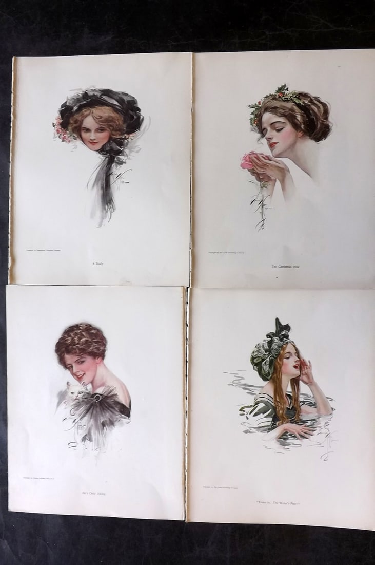 Fisher, Harrison 1911 Lot of 4 American Pretty Ladies: Offset Lithographs Published 1911, New York for "Fair Americans" First Edition by Harrison Fisher. Paper Size: 11 x 8 inch (28 x 21cm) Good Condition