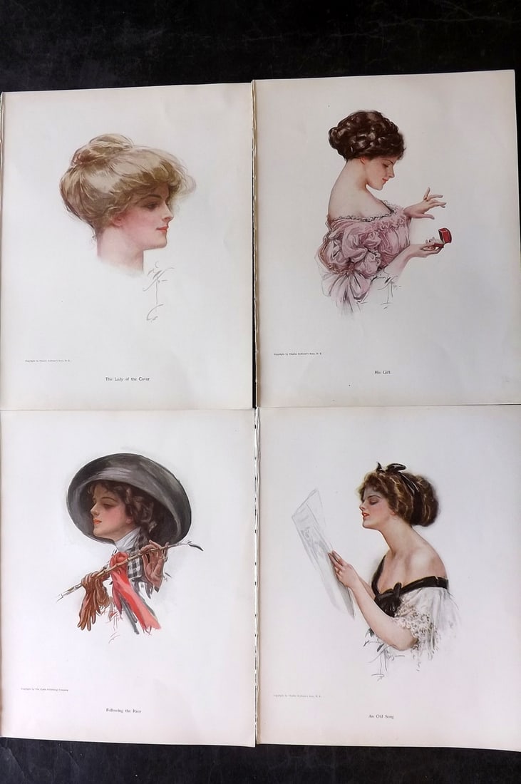 Fisher, Harrison 1911 Lot of 4 American Pretty Ladies: Offset Lithographs Published 1911, New York for "Fair Americans" First Edition by Harrison Fisher. Paper Size: 11 x 8 inch (28 x 21cm) Good Condition