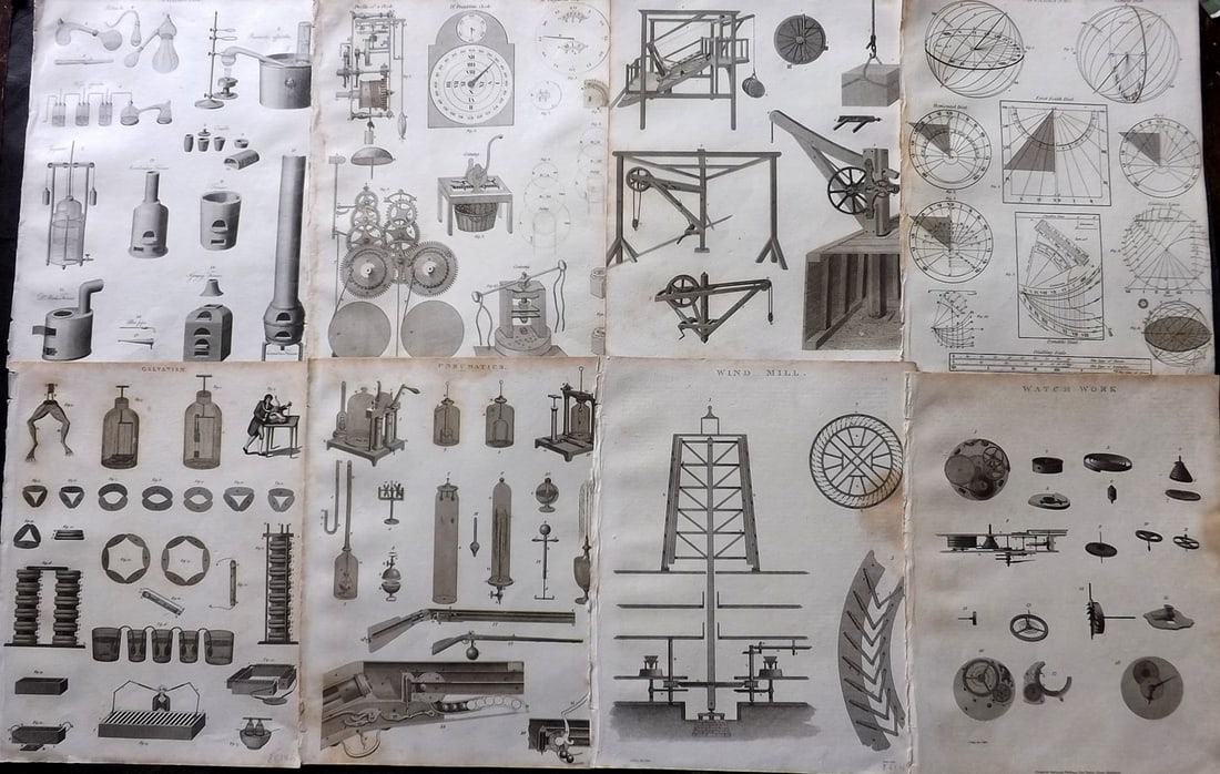 Gregory, G. 1806 Lot of 8 Antique Science & Tech Prints: Copper Plate Published 1806, London for "A Dictionary of Arts and Sciences" by G. Gregory. Paper Size: 10.5 x 8 inch (27 x 21cm) Some toning present, otherwise fine