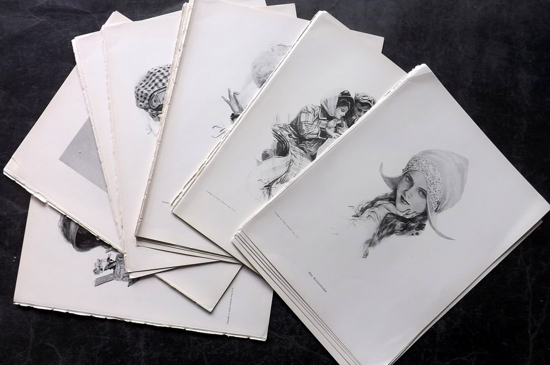 Fisher, Harrison 1911 Lot of 22 American Pretty Ladies Prints: 22 Sheets printed both side (44 Images) Offset Lithographs Published 1911, New York for "Fair Americans" First Edition by Harrison Fisher. Paper Size: 11 x 8 inch (28 x 21cm) Good Condition