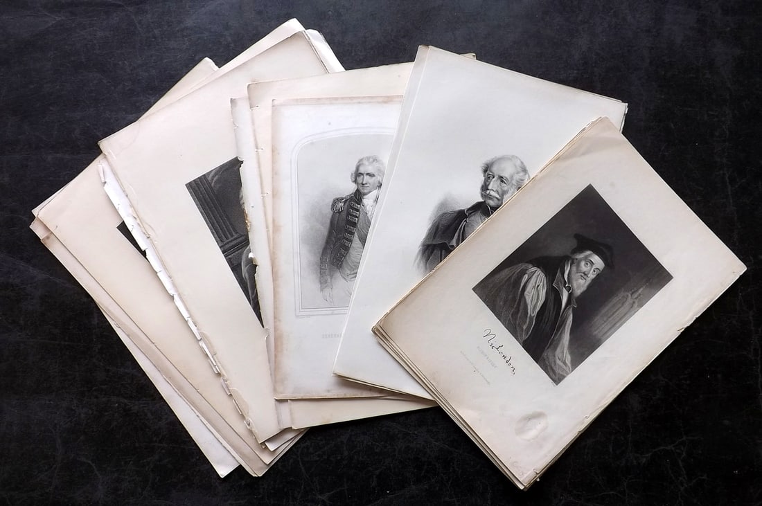 Portraits 19th Cent. Lot of 26 Steel Engraved Portraits: Steel Engravings. Examples by Waller, Cunningham, Fisher, and Nolan. Paper Size: Up to 10.5 x 8 inch (27 x 21cm) Good Condition overall