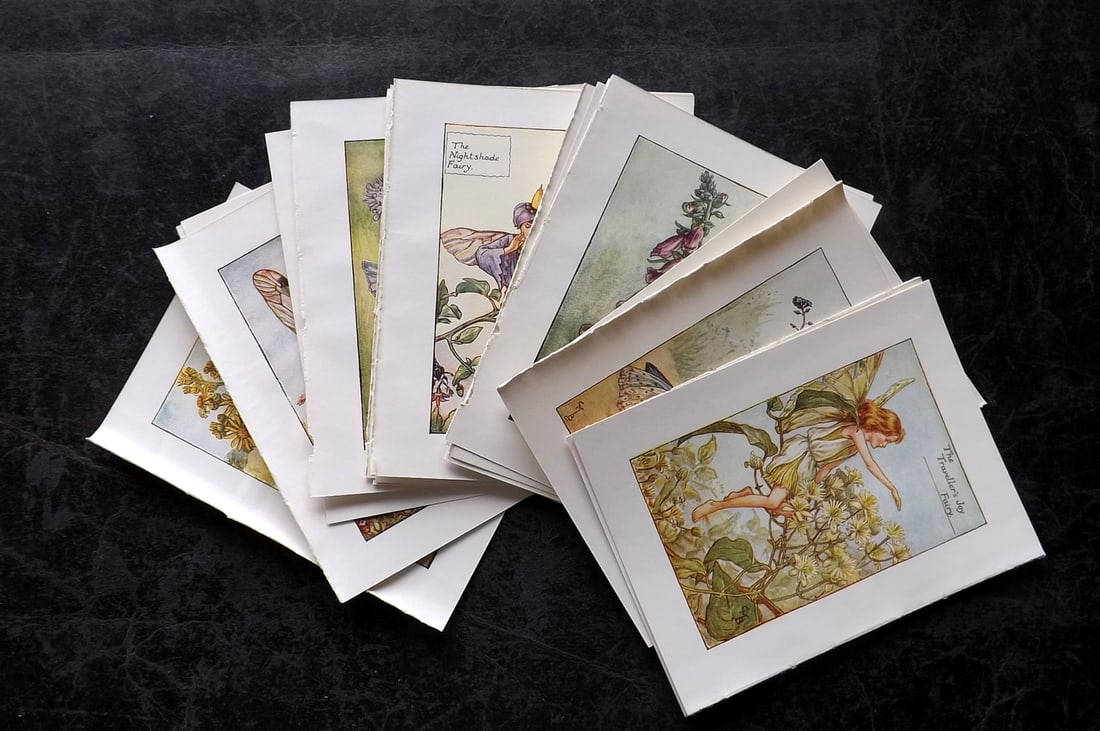 Barker, Cicely Mary C1940 Lot of 24 Flower-Fairy Prints - Summer: Summer Fairies. Lithographs Published C1935-45 by Blackie & Son, London & Glasgow for the "Flower-Fairies" Series by Cicely Mary Barker. Reverse side blank. Paper Size: 5.5 x 4 inch (14 x 10cm) Good C