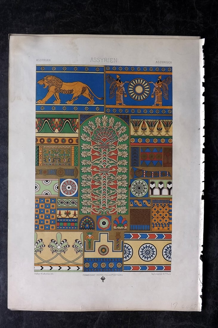 Racinet, Auguste 1871 Folio Architecture Print. Assyrian (1 of 1)