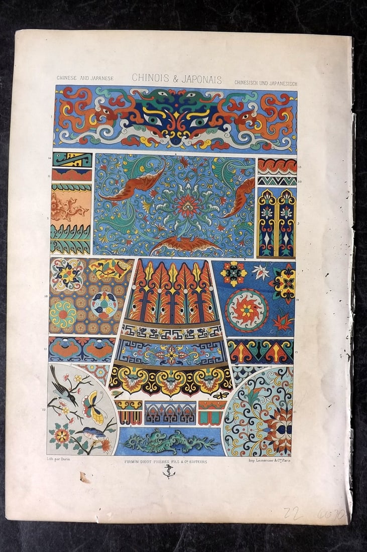 Racinet, Auguste 1871 Folio Architecture Print. Chinese & Japanese (1 of 1)