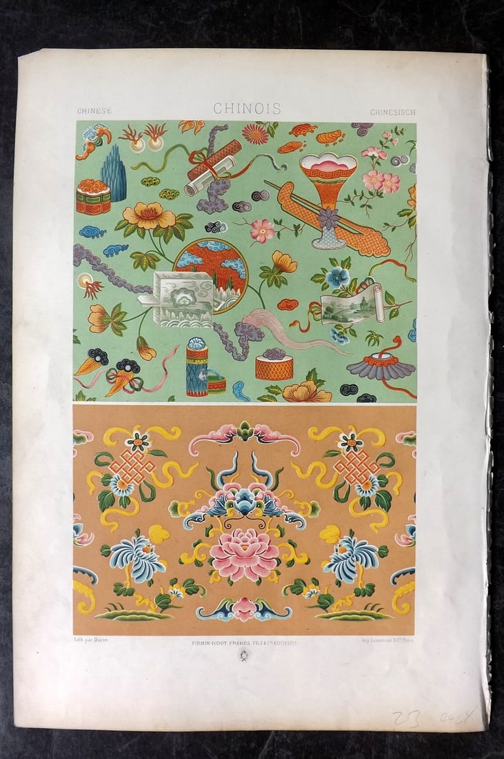 Racinet, Auguste 1871 Folio Architecture Print. Chinese China (1 of 1)