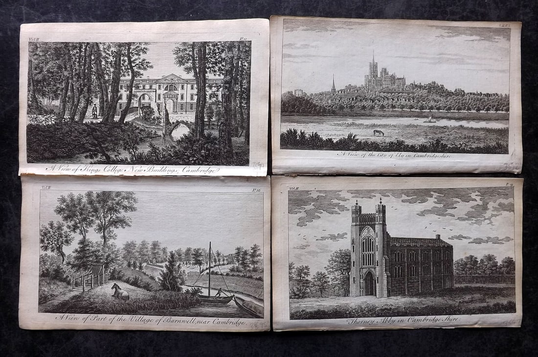 UK 1777 Lot of 4 Antique Prints. British Copper Plate Views: Copper Plate Published 1776-77, London for "A New Display of the Beauties of England" Paper Size: 8 x 5 inch (21 x 13cm) Good Condition