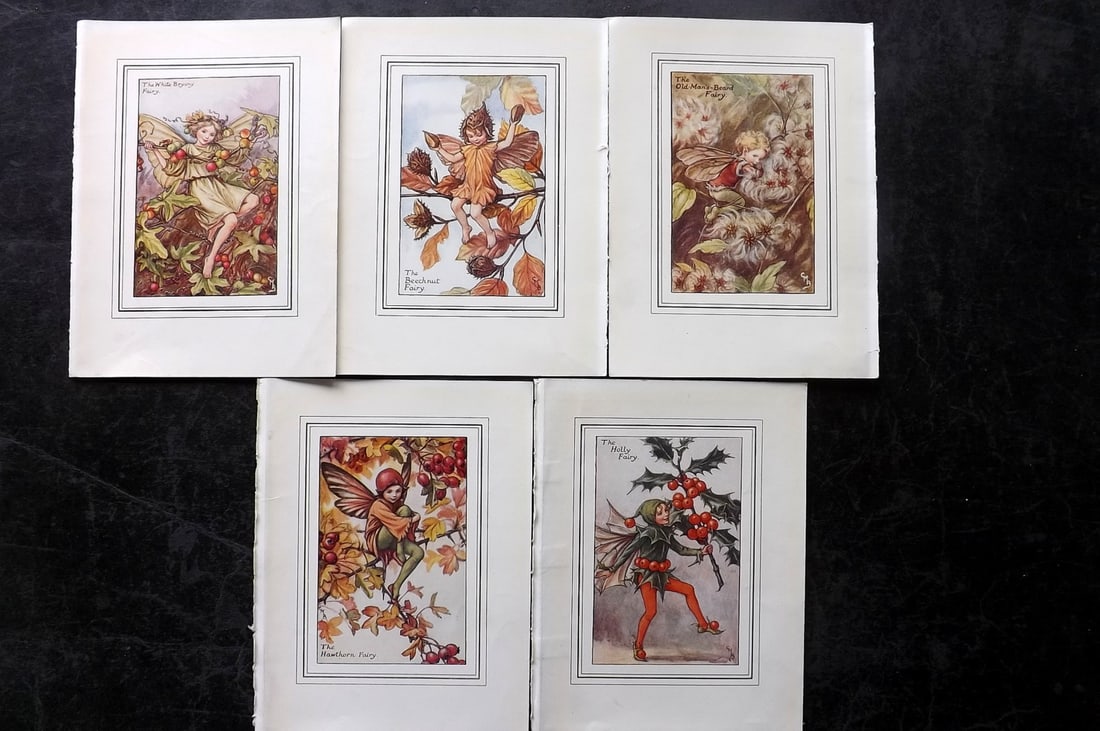 Barker, Cicely Mary C1930 Lot of 5 Flower-Fairy Prints: Lithographs Published C1927-45 by Blackie & Son, London & Glasgow for the "Flower-Fairies" Series by Cicely Mary Barker. Slightly Larger images/paper than usual from "The Book of the Flower Fairies" R
