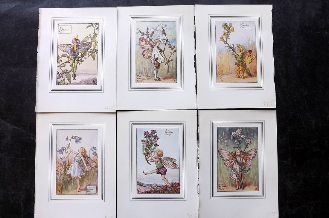 Barker, Cicely Mary C1940 Lot of 6 Flower-Fairy Prints: Lithographs Published C1935-45 by Blackie & Son, London & Glasgow for the "Flower-Fairies" Series by Cicely Mary Barker. Slightly Larger images/paper than usual from "The Book of the Flower Fairies" R