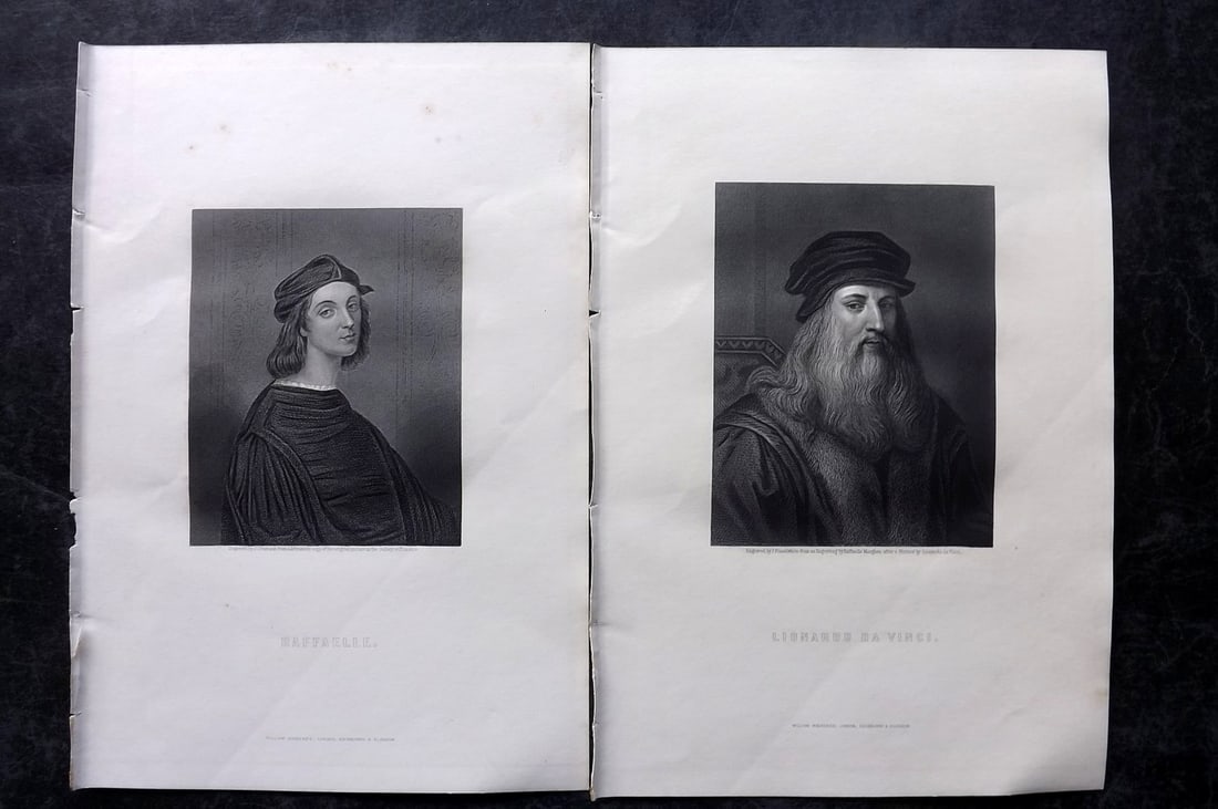 Waller, J. F. C1870 Pair of Portrait Prints. Da Vinci & Raphael (1 of 2)