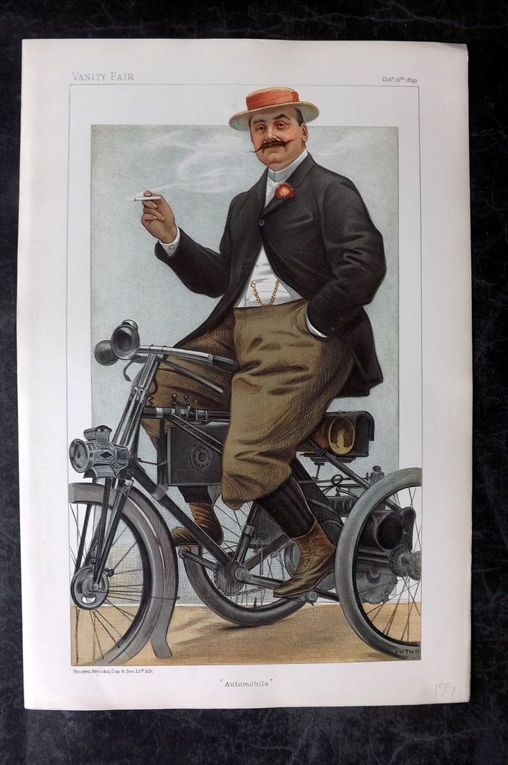 Vanity Fair Print 1899 Comte de Dion, Automobile: Chromolithograph Published 1869-1914, London for "Vanity Fair" Paper Size: 15 x 10 inch (38 x 25cm) Approx. Good Condition
