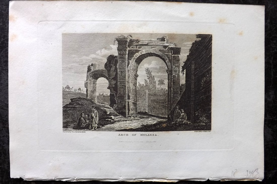 Polehampton, Edward 1823 Print. Arch of Mylassa, Turkey: Copper Plate Published 1823, London for "The Gallery of Nature and Art: or, A Tour Through Creation and Science" by the Rev. Edward Polehampton & John M. Good. Paper Size: 10 x 7 inch (26 x 18cm) Mino