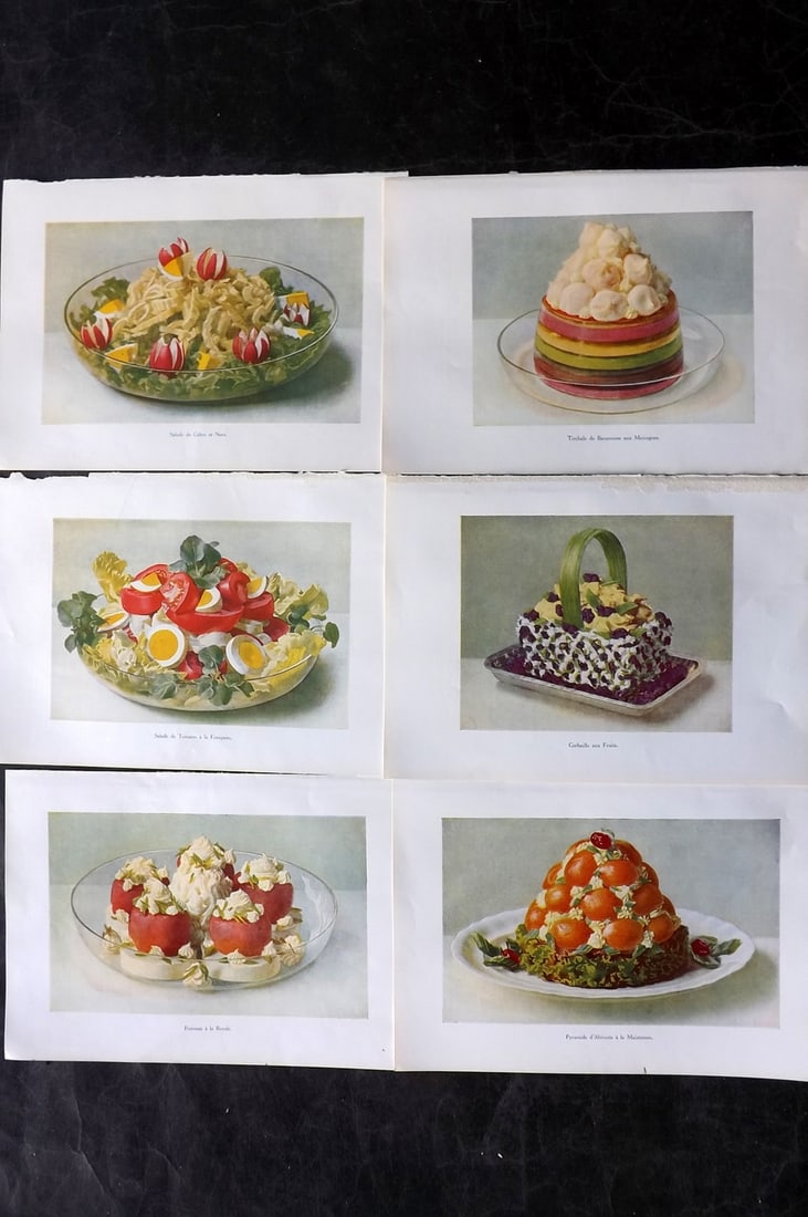 Fairclough, M. A. 1950 Lot of 6 Vintage Food Prints: Offset Lithograph Published 1950, London for "The Ideal Cookery Book" M. A. Fairclough. Paper Size: 10 x 7 inch (26 x 18cm) Good Condition