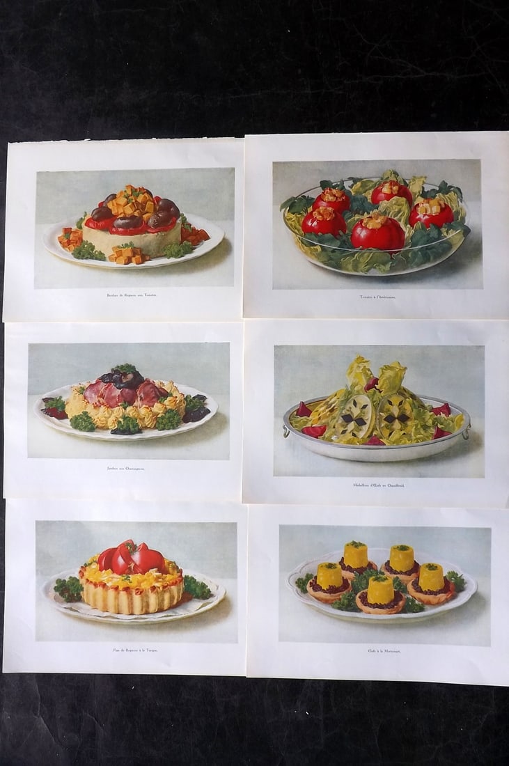 Fairclough, M. A. 1950 Lot of 6 Vintage Food Prints: Offset Lithograph Published 1950, London for "The Ideal Cookery Book" M. A. Fairclough. Paper Size: 10 x 7 inch (26 x 18cm) Good Condition