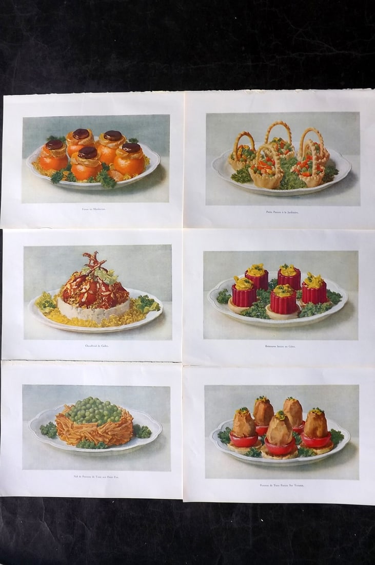 Fairclough, M. A. 1950 Lot of 6 Vintage Food Prints: Offset Lithograph Published 1950, London for "The Ideal Cookery Book" M. A. Fairclough. Paper Size: 10 x 7 inch (26 x 18cm) Good Condition