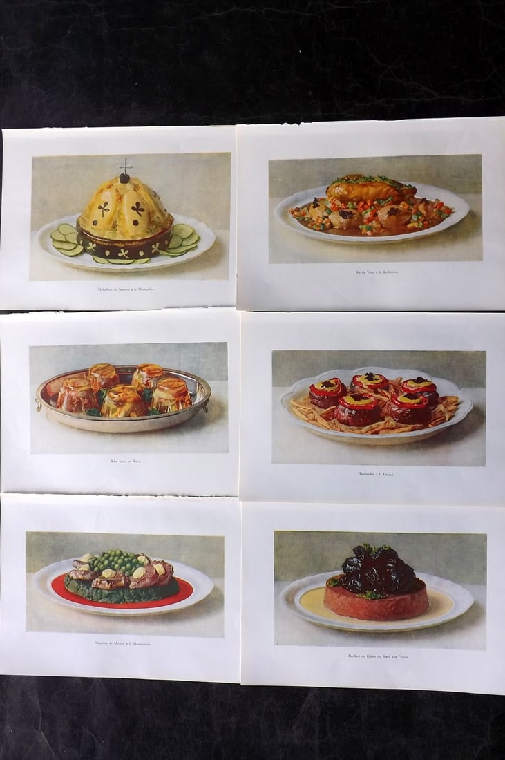 Fairclough, M. A. 1950 Lot of 6 Vintage Food Prints: Offset Lithograph Published 1950, London for "The Ideal Cookery Book" M. A. Fairclough. Paper Size: 10 x 7 inch (26 x 18cm) Good Condition