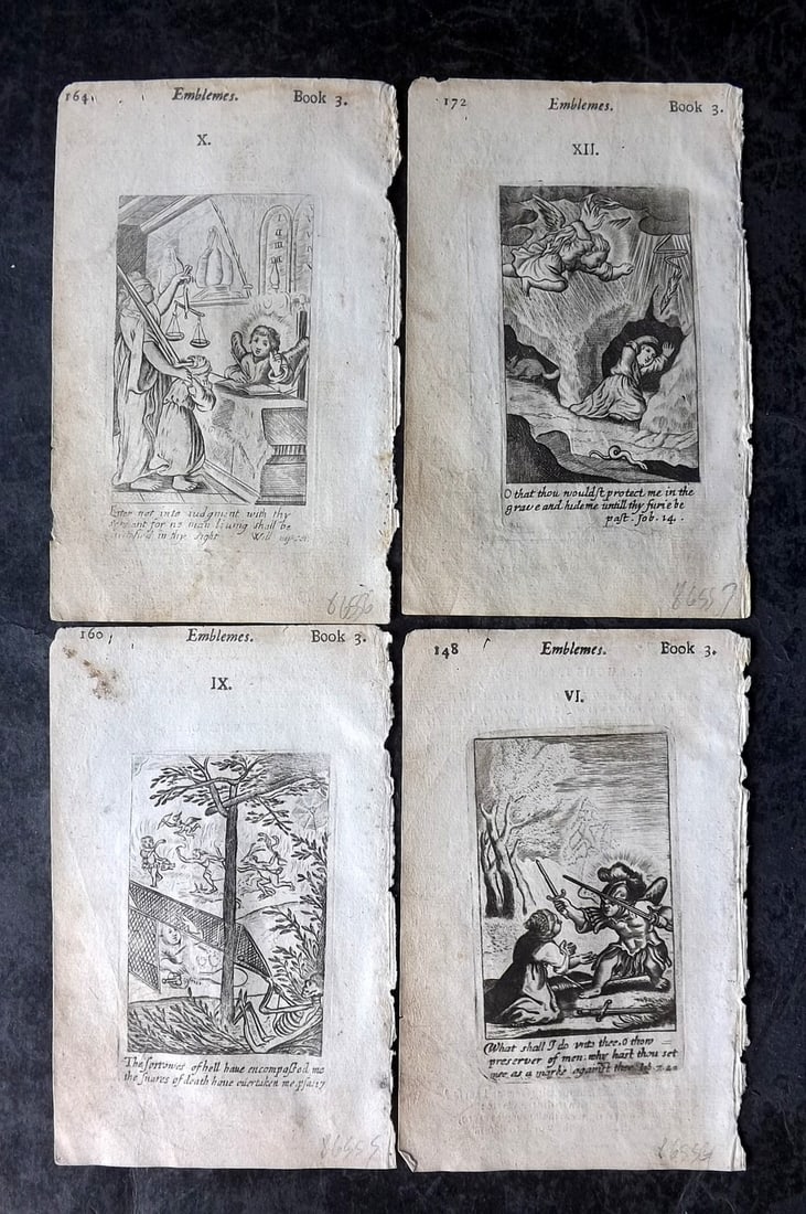 Quarles, Francis 1709 Lot of 4 Antique Emblem Prints (1 of 2)