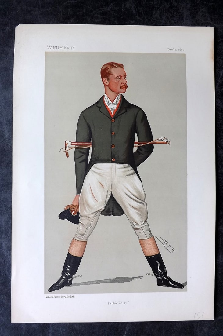 Vanity Fair Print 1890 William Henry Grenfell, Sport Rider: Chromolithograph Published 1869-1914, London for "Vanity Fair" Paper Size: 15 x 10 inch (38 x 25cm) Approx. Good Condition