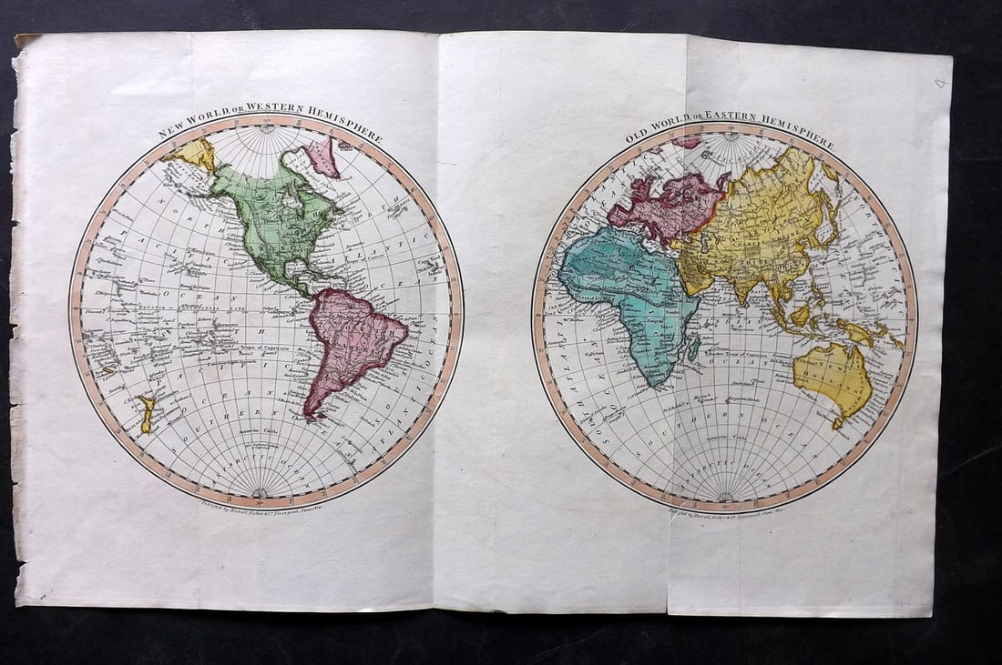 Clarke & Russell 1814 Hand Col Map. World Hemispheres (1 of 2)