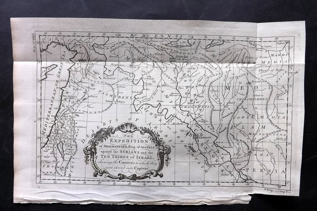 Goadby (Pub) 1770 Holy Land Map. Expedition of Shalmaneser King of Assyria: Folio Copper Engraved Map Published 1770 by R. Goadby, London for "An Illustration of the Holy Scriptures..." Folds as issued. Paper Size: 16 x 10 inch (41 x 26cm) Good Condition