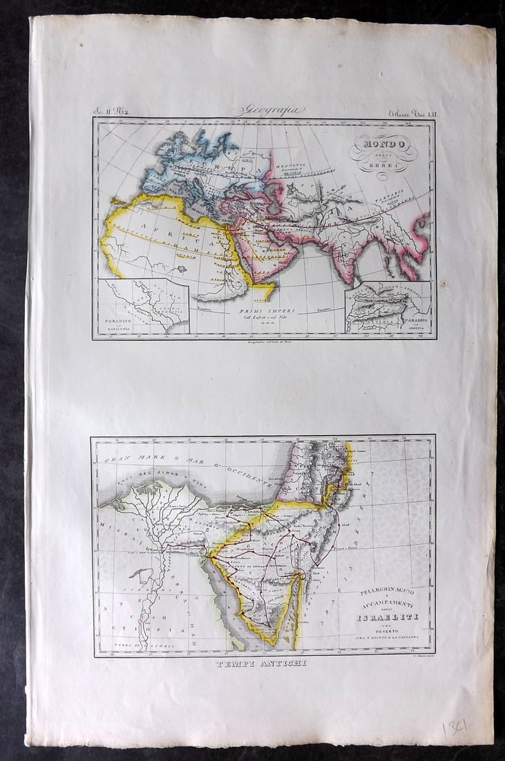 Marmocchi, F. C. 1845 Hand Col Map. Judaica - Jewish World & Israelites Camp (1 of 2)