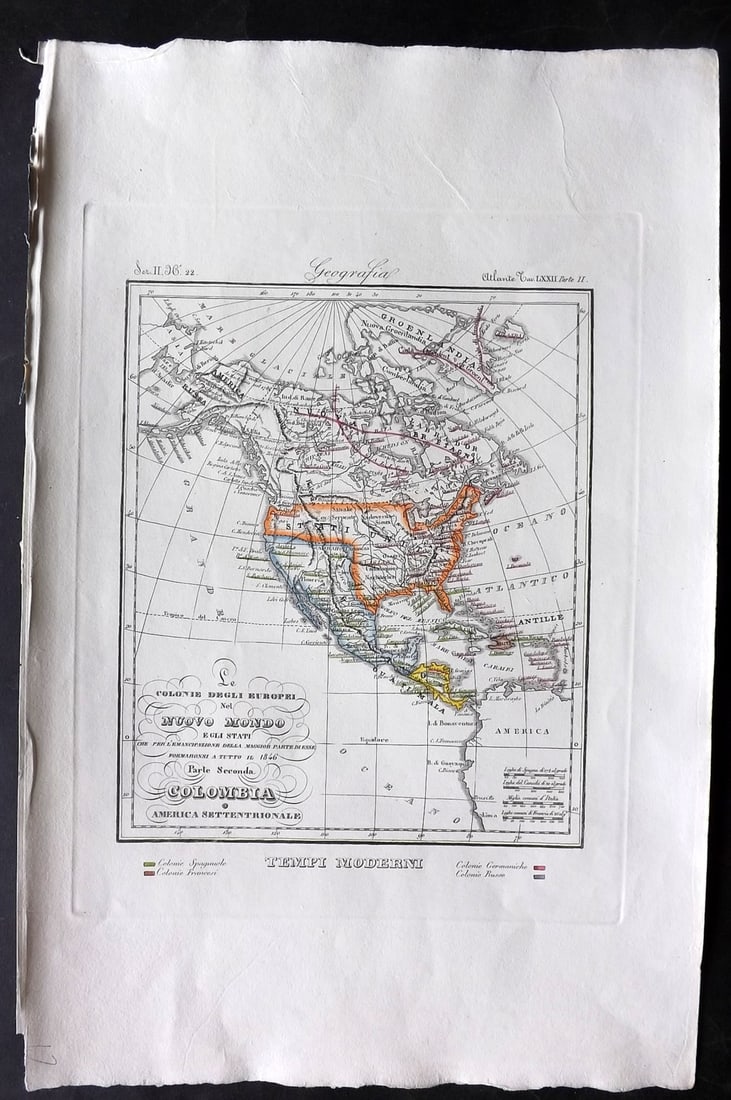 Marmocchi, F. C. 1846 Hand Col Map. USA (1 of 2)