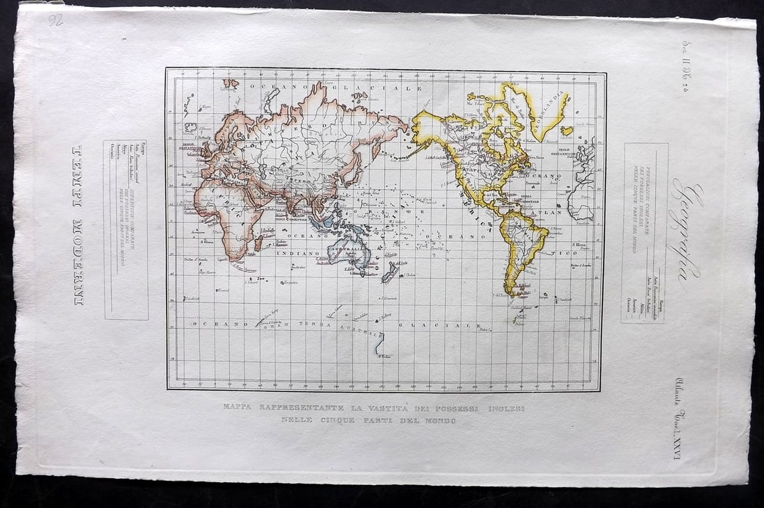 Marmocchi, F. C. 1845 Hand Col Map. World Map of the British Empire (1 of 2)