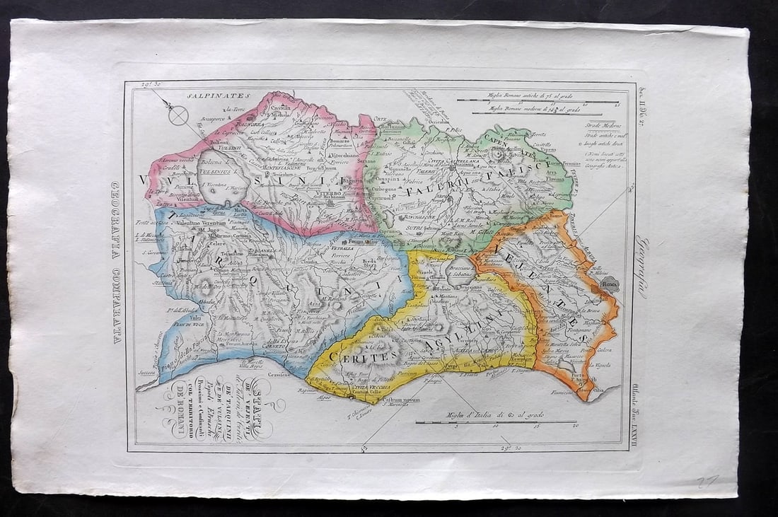 Marmocchi, F. C. 1845 Hand Col Map. Etruria, Italy (1 of 2)
