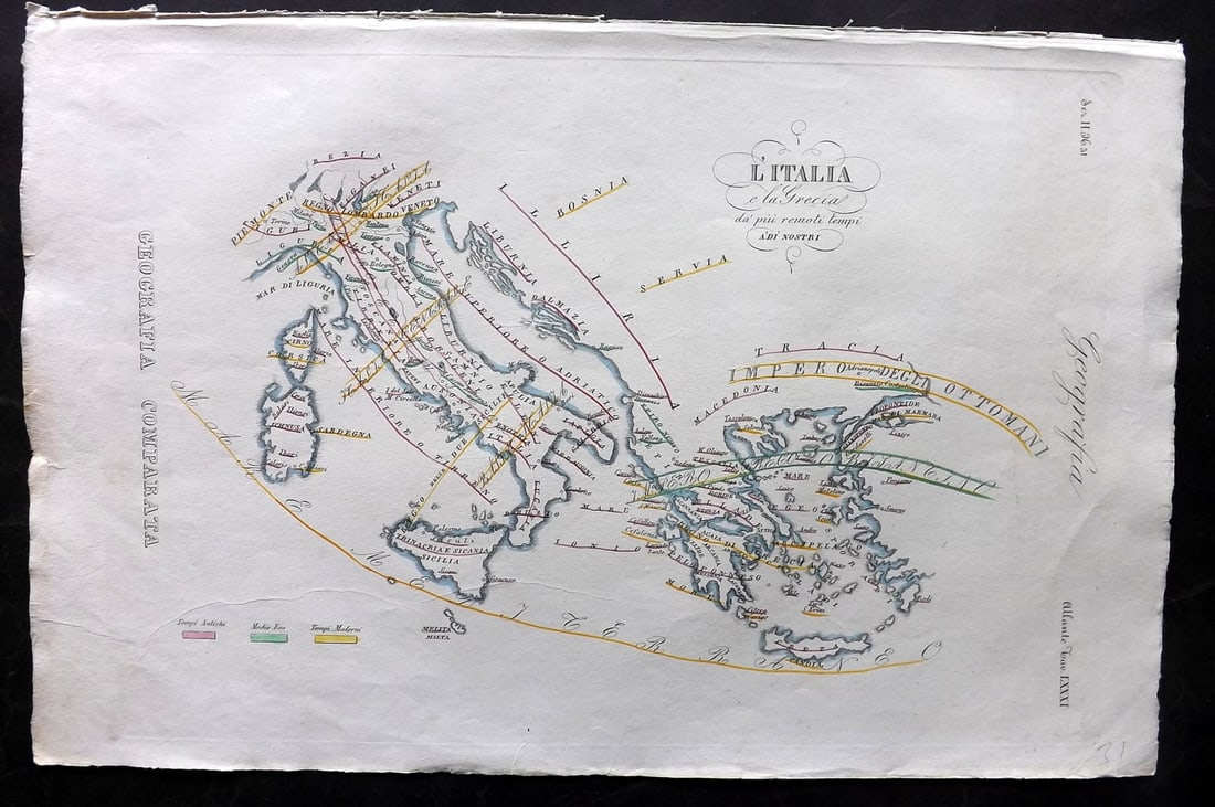 Marmocchi, F. C. 1845 Hand Col Map. Italy & Greece (1 of 2)