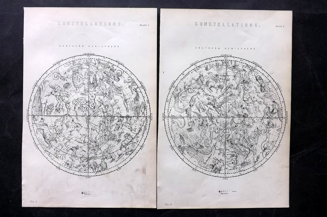 National Encyclopedia 1891 Pair of Celestial Maps. Constellations (1 of 1)