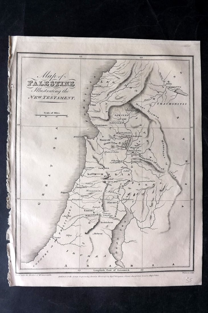D'Oyly, Mant & Hall 1817 Holy Land Map. Palestine: Copper Plates Published 1817, London for "The Holy Bible?" by the Rev. George D'Oyly and Richard Mant. Printed on pink paper. Paper Size: 11 x 8.5 inch (28 x 22cm) Good Condition