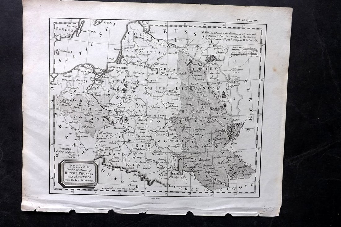 Kearsley, George (Pub) 1802 Map. Poland showing the Claims of Russia, Prussia and Austria (1 of 1)