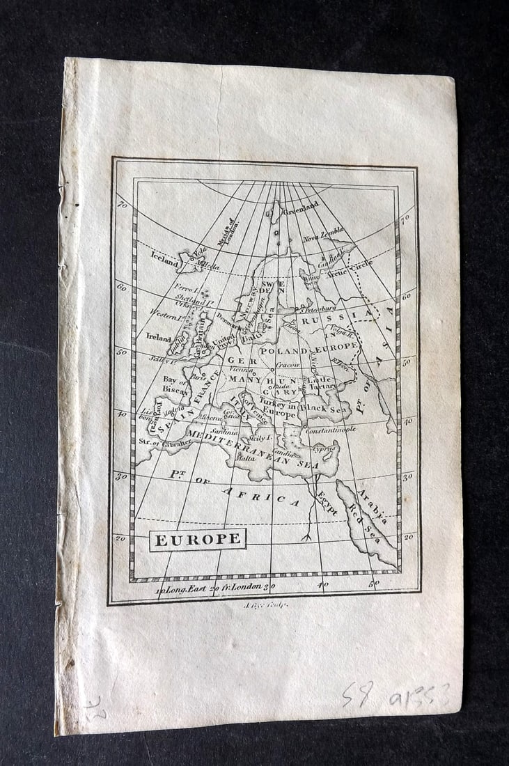 Turner, Richard 1814 Miniature Map. Europe: Copper Engraved Miniature Map Published 1814, London for "An Easy Introduction to the Arts and Sciences" by Richard Turner. Paper Size: 5.5 x 3.5 inch (14 x 9cm) Good Condition