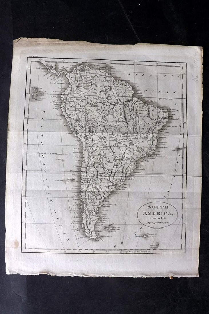 Guthrie, William 1812 Antique Map. South America: Copper Engraved Map Published 1812, London for "A New Geographical, Historical and Commercial Grammar..." by William Guthrie. The maps are by John Senex, Thomas Kitchin and others. Folds as issued. Pa