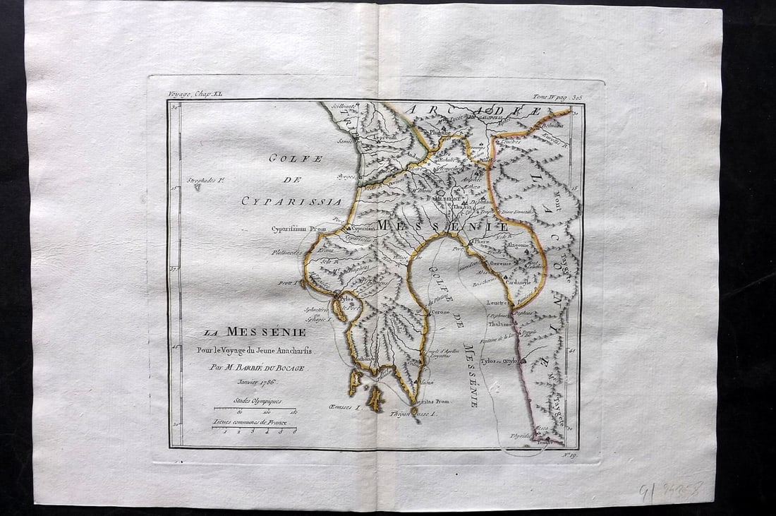 Barthelemy, Jean 1790 Map. Greece -  La Messenie (1 of 2)