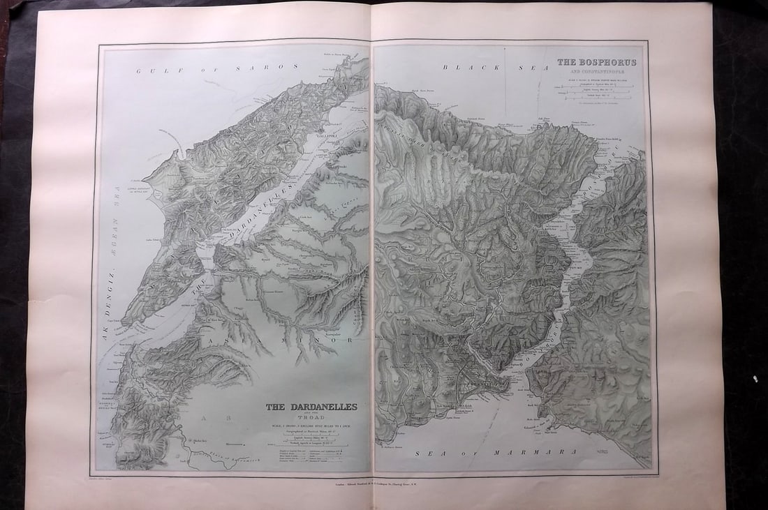 Stanford, Edward 1901 Large Map. Dardanelles & Bosphorus, Turkey (1 of 2)