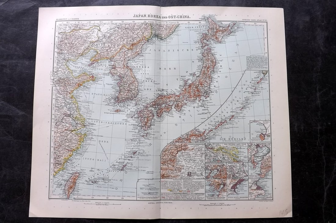 Stieler, Adolf 1909 Antique Map. Japan, Korea, East China (1 of 1)
