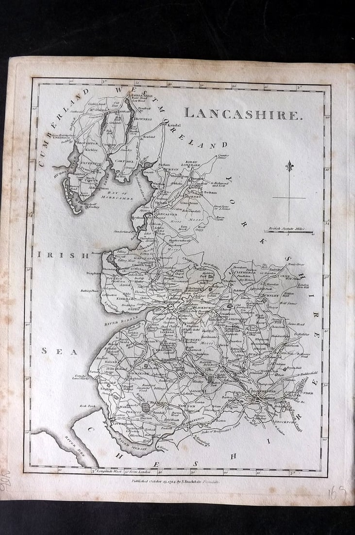 Aiken, John 1795 Antique Map. Lancashire: Copper Engraved Map Published 1795, London for "A Description of the Country from Thirty to Forty Miles Round Manchester" by John Aiken. Paper Size: 11.5 x 9 inch (29 x 23cm) Minor toning, otherwise G