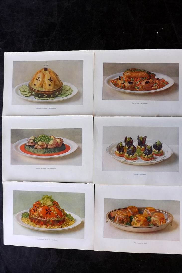Fairclough, M. A. C1940 Lot of 6 Vintage Food Prints: Offset Lithograph Published C1940, London for "The Ideal Cookery Book" M. A. Fairclough. Paper Size: 10 x 7 inch (25 x 18cm) Good Condition