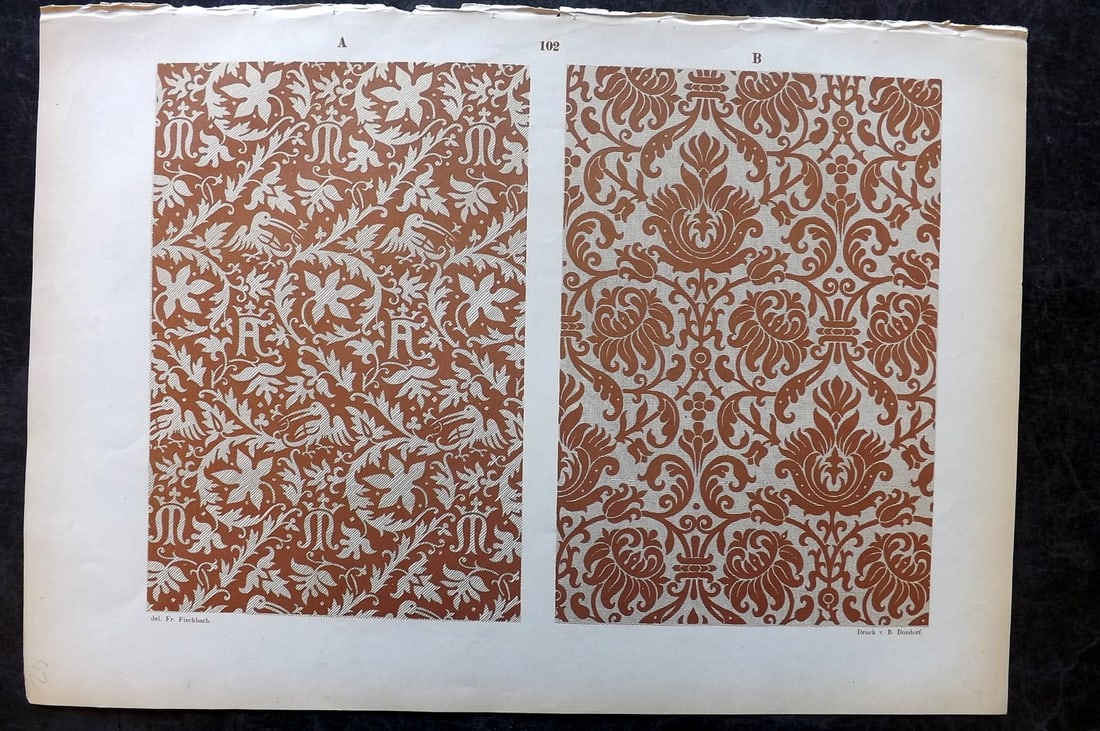 Fischbach, Frederick 1884 Folio Textile Print. North Italian Fabrics of the 16th Cent 102 (1 of 2)