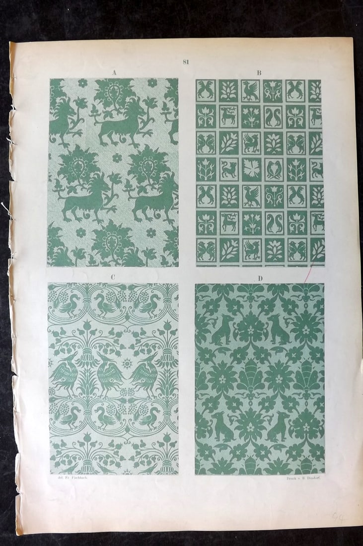 Fischbach, Frederick 1884 Folio Textile Print. Old Cologne School, Luccan/Florentine 81 (1 of 2)