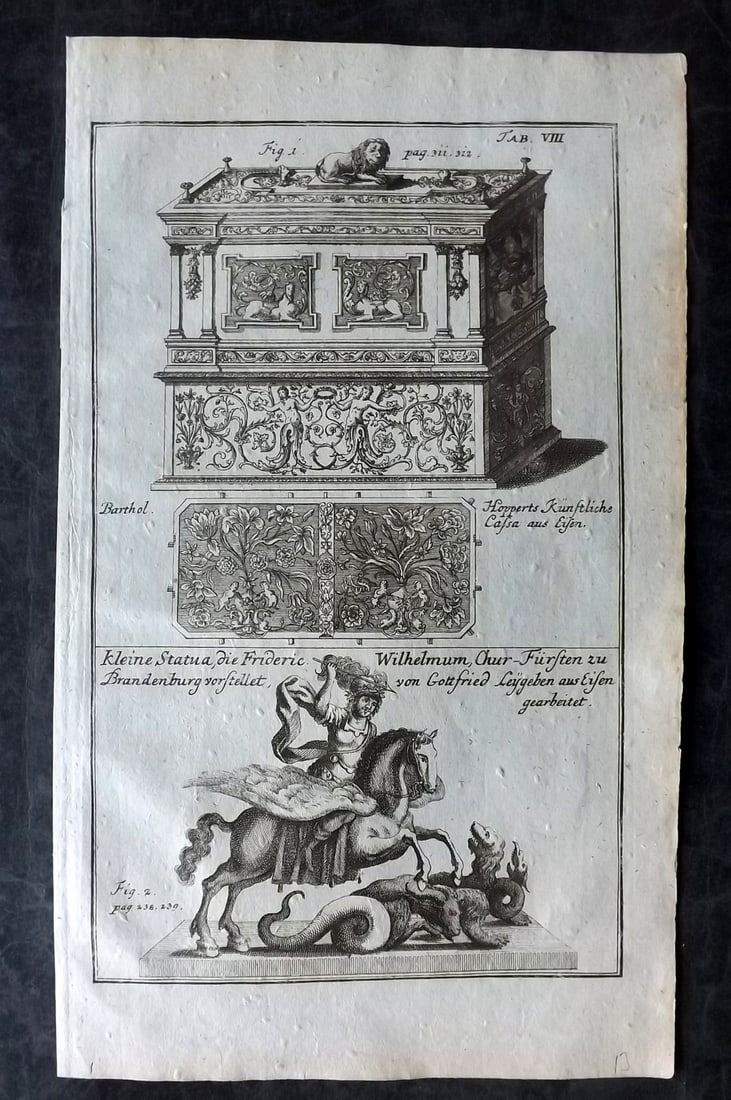 Doppelmayr, Johann Gabriel 1730 Folio Architectural Print. Statue of Frederic Wilhelm (1 of 2)
